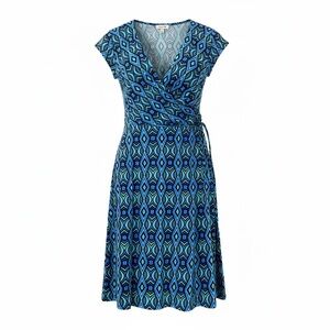 Jones Studio Blue and Black Patterned Midi Dress